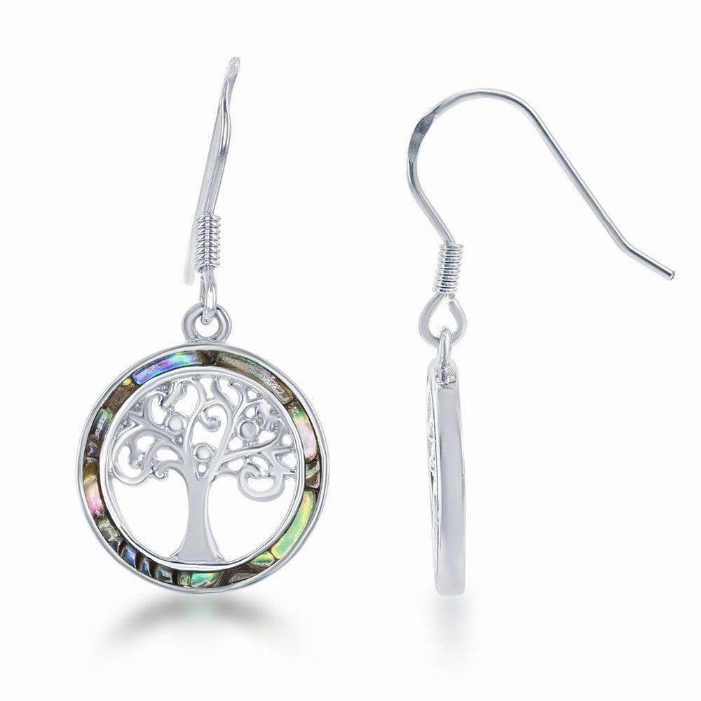 Sterling Silver Round Center Tree of Life Earrings