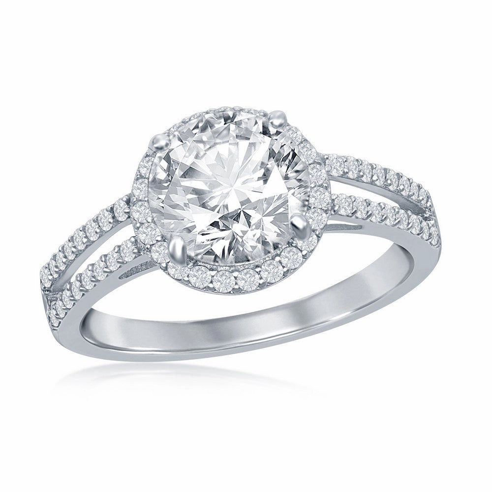Sterling Silver Round CZ Double Open Engagement Ring - W-2414