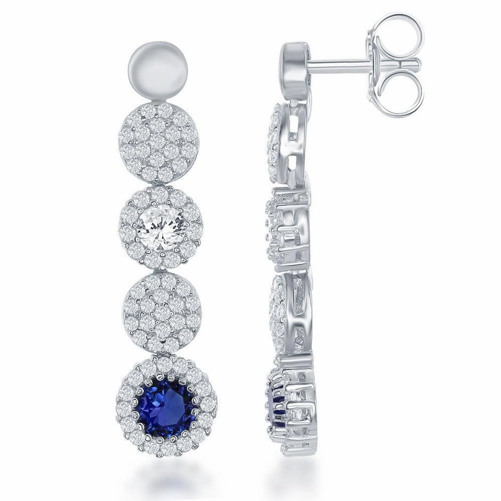 Sterling Silver Round CZ with Blue CZ Earrings