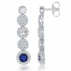 Sterling Silver Round CZ with Blue CZ Earrings