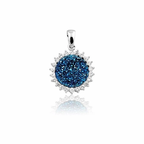 Sterling Silver Round Dark Blue Druzy CZ Pendant