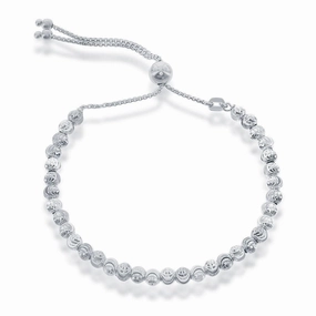 Sterling Silver Round Diamond Cut Moon Adjustable Bolo Bracelet