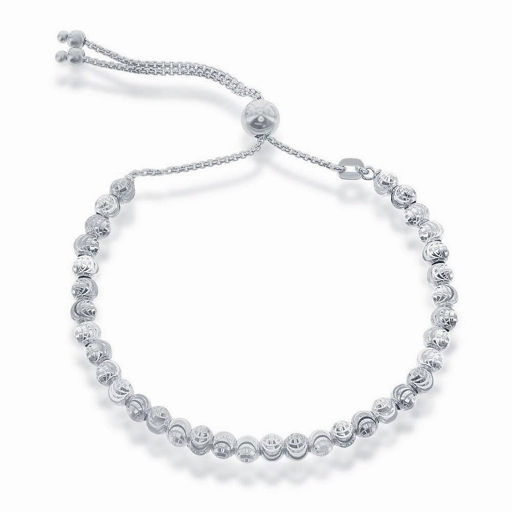 Sterling Silver Round Diamond Cut Moon Adjustable Bolo Bracelet