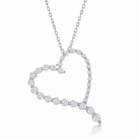 Sterling Silver Round Graduating CZ Heart Pendant