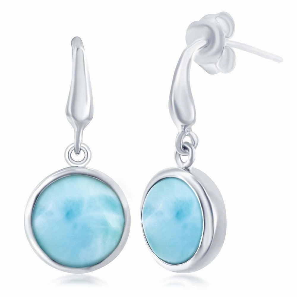 Sterling Silver Round Larimar Earrings