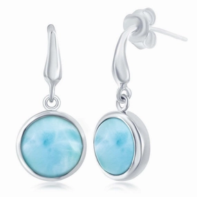 Sterling Silver Round Larimar Earrings