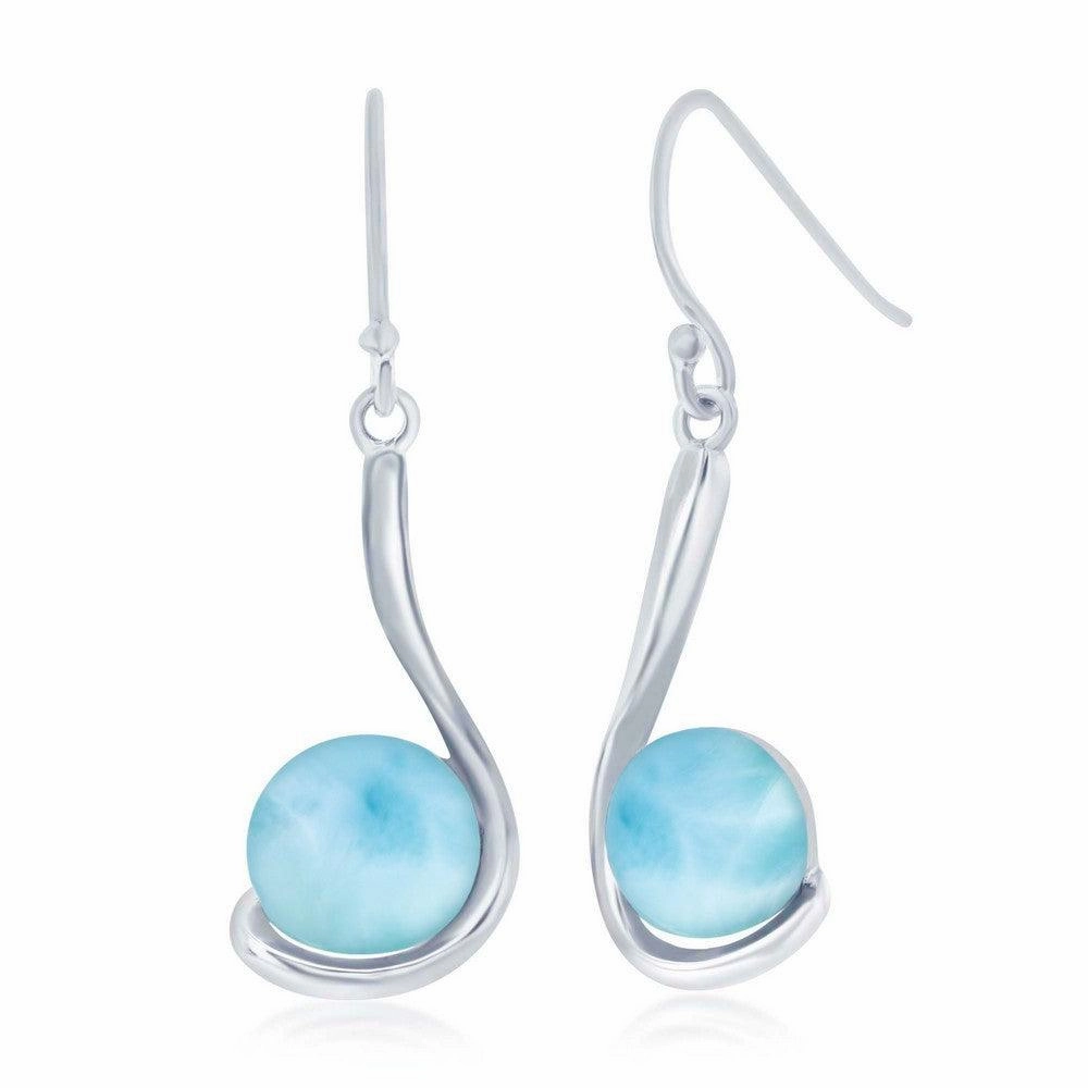 Sterling Silver Round Larimar Earrings