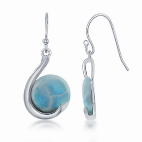 Sterling Silver Round Larimar Earrings