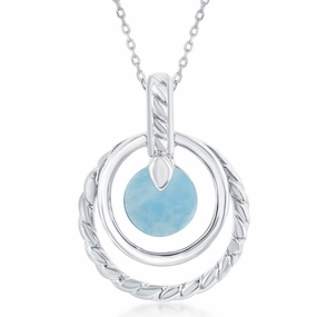 Sterling Silver Round Larimar Rope Design Pendant