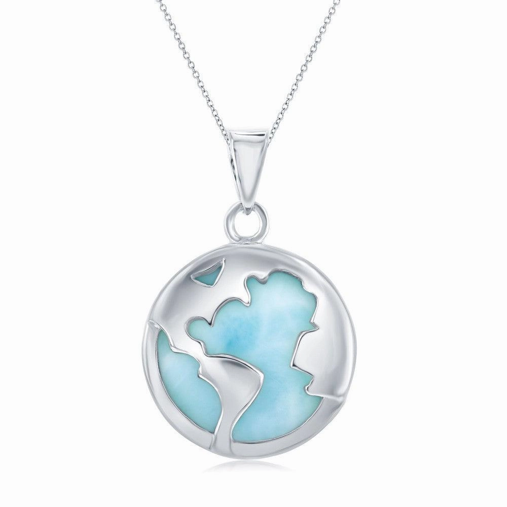 Sterling Silver Round Larimar World Pendant