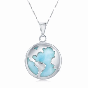 Sterling Silver Round Larimar World Pendant