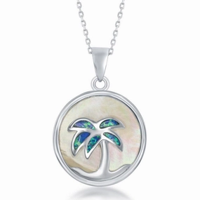 Sterling Silver Round MOP with Palm Tree Pendant