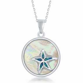 Sterling Silver Round MOP with Starfish Pendant