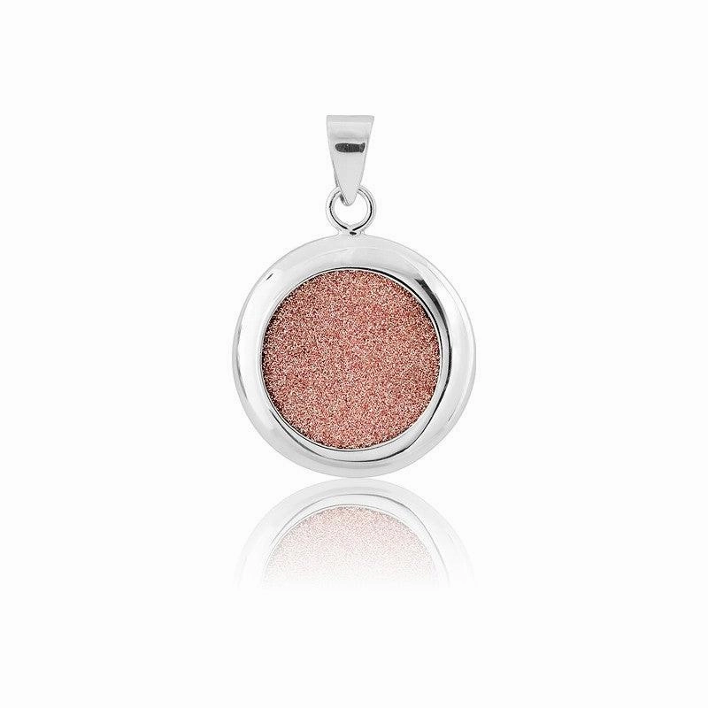 Sterling Silver Round Sparkly Pink Pendant