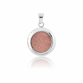 Sterling Silver Round Sparkly Pink Pendant