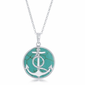 Sterling Silver Round Turquoise Pendant Chain
