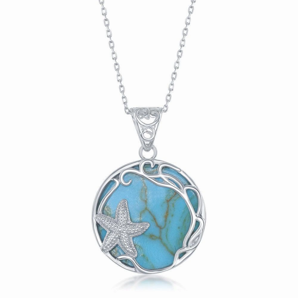 Sterling Silver Round Turquoise Starfish Pendant