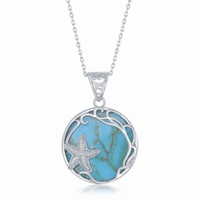 Sterling Silver Round Turquoise Starfish Pendant