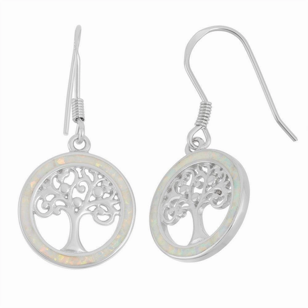 Sterling Silver Round White Inlay Opal Earrings