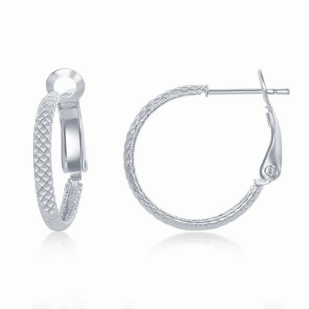 Sterling Silver Rounded Checkered 20mm Hoop Earrings