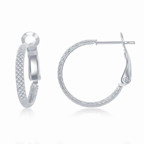 Sterling Silver Rounded Checkered 20mm Hoop Earrings