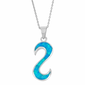 Sterling Silver S Shaped Blue Inlay Opal Pendant