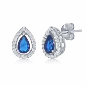 Sterling Silver Sapphire CZ Pear shape Stud Earrings