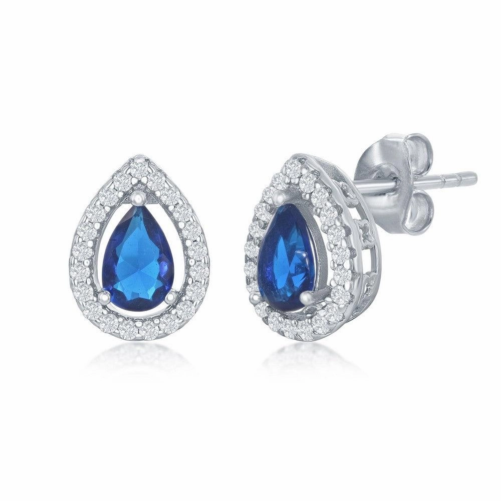 Sterling Silver Sapphire CZ Pear shape Stud Earrings