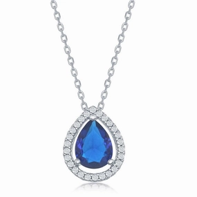 Sterling Silver Sapphire CZ Pear Shaped Pendant