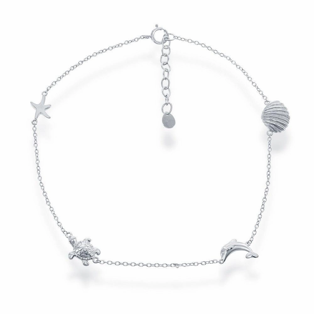 Sterling Silver Shell, Dolphin, Turtle and Starfish Anklet