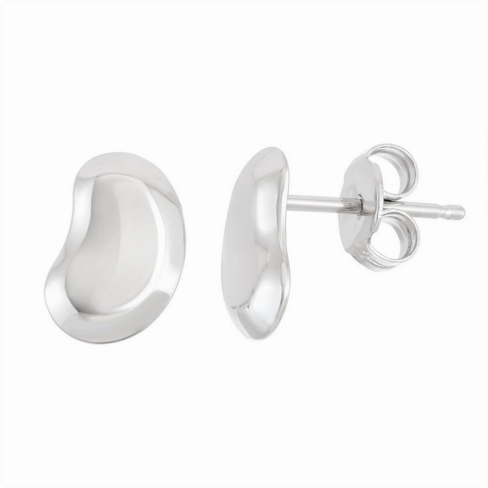 Sterling Silver Shiny Bean Stud Earrings