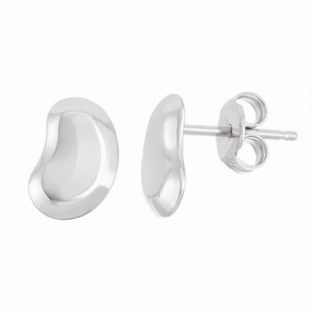 Sterling Silver Shiny Bean Stud Earrings
