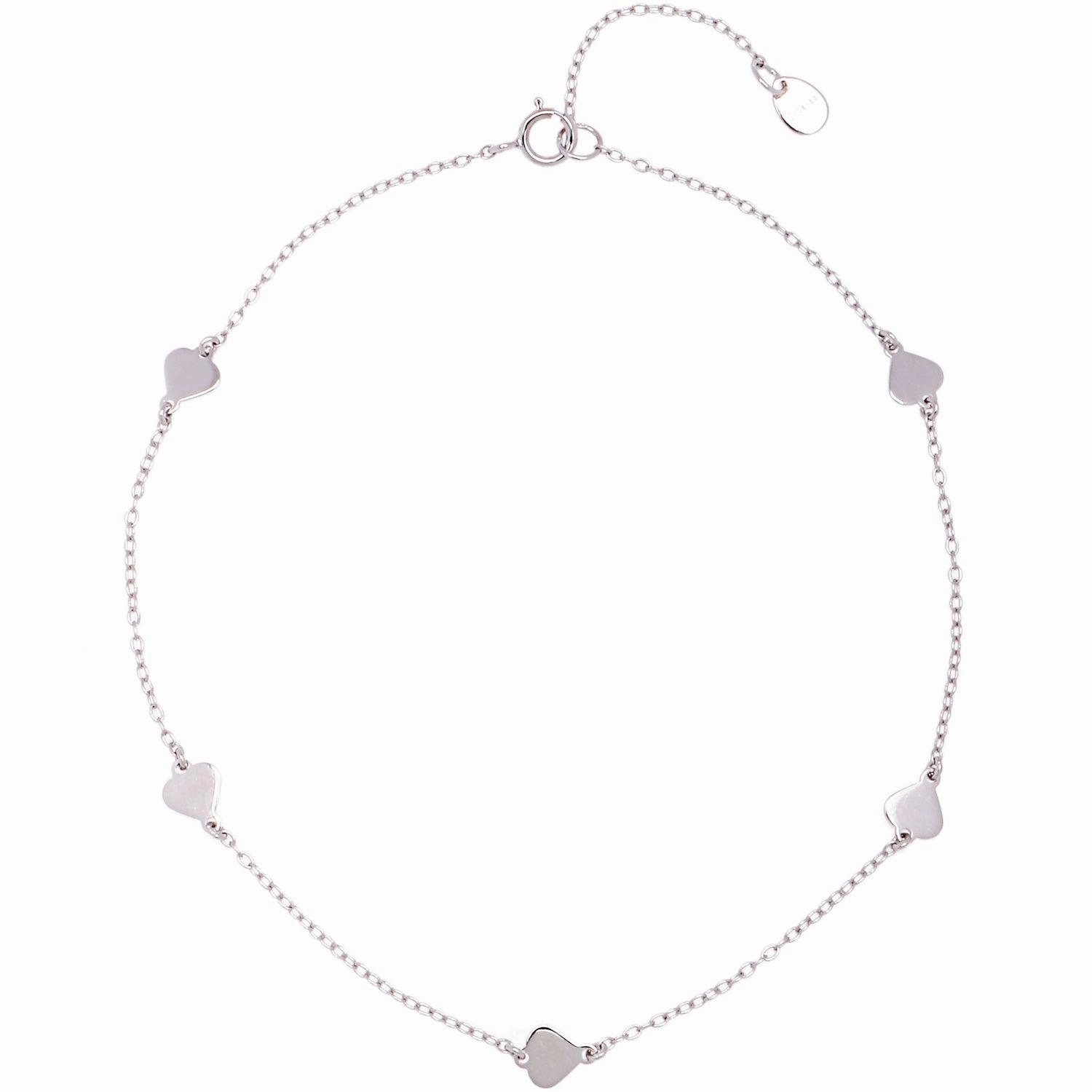 Sterling Silver Shiny Flat Heart Anklet