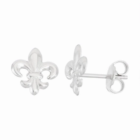 Sterling Silver Shiny Fluer De Lis Stud Earrings