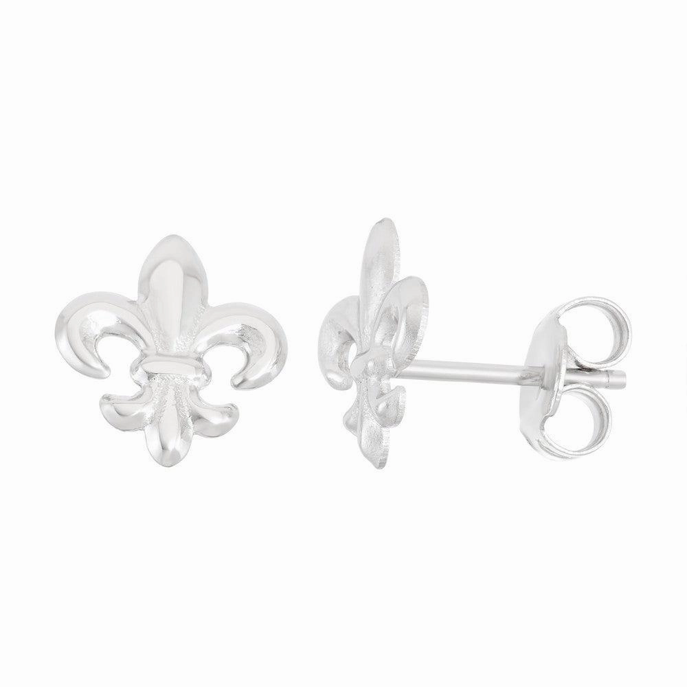 Sterling Silver Shiny Fluer De Lis Stud Earrings