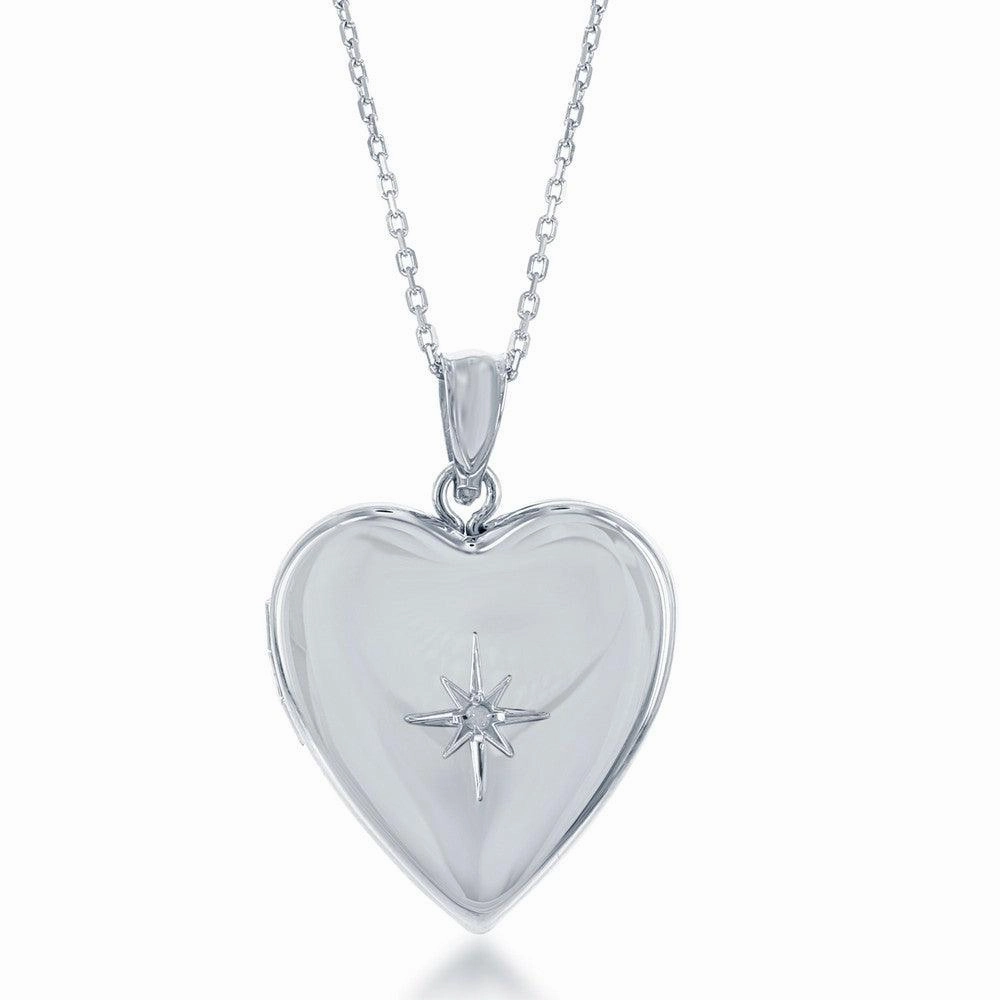 Sterling Silver Shiny Heart Diamond Accent Locket