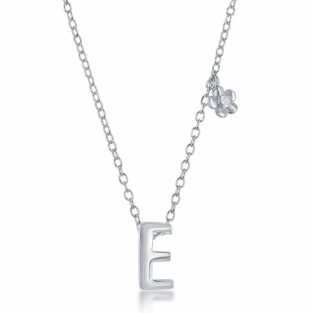 Sterling Silver Shiny "E" Necklace and Earrings Set