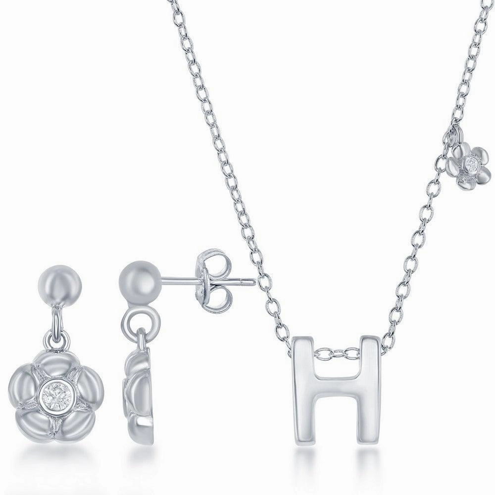 Sterling Silver Shiny "H" Necklace and Earrings Set