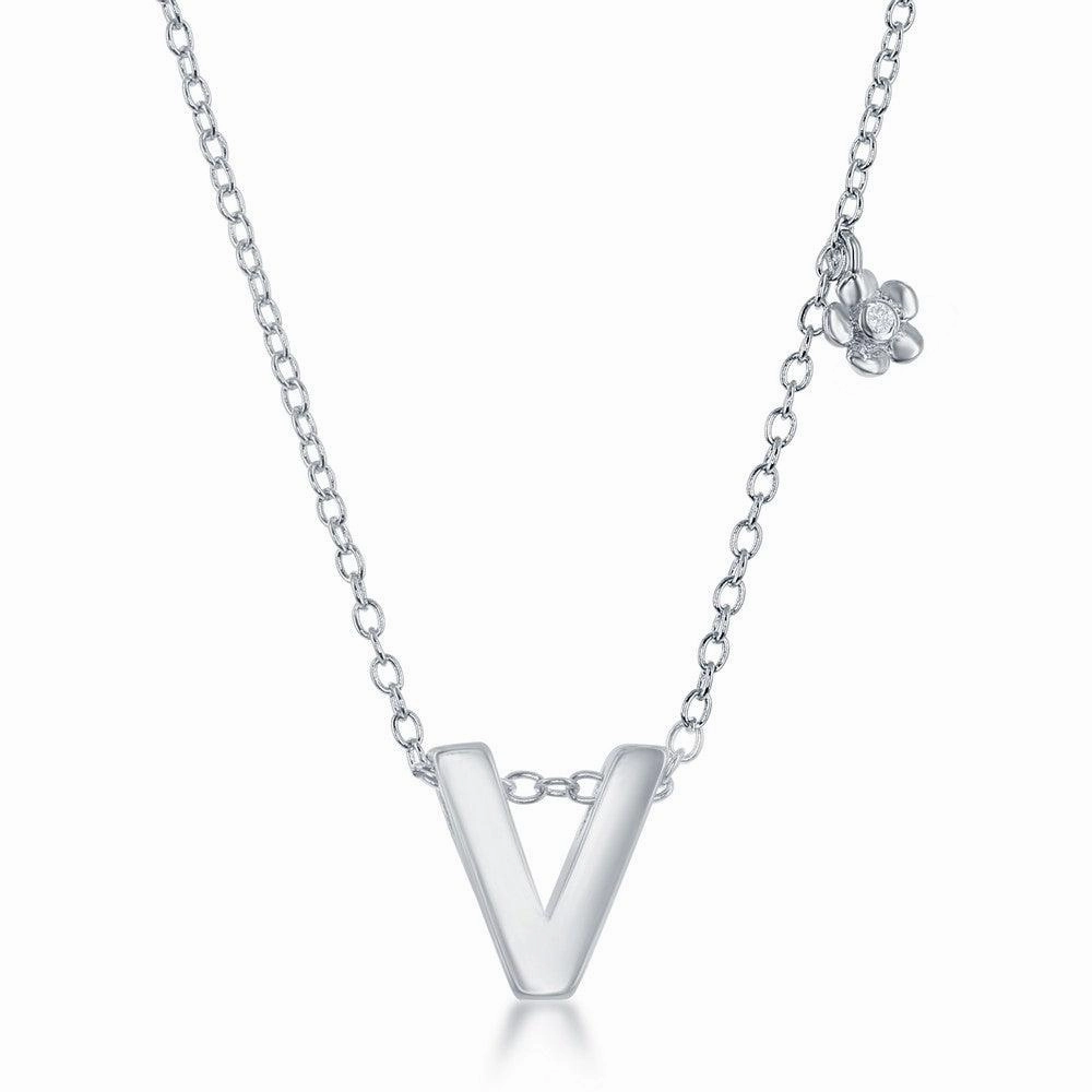 Sterling Silver Shiny "V" Necklace and Earrings Set