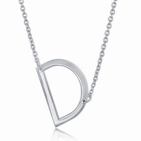 Sterling Silver Sideways D Initial Necklace