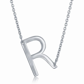 Sterling Silver Sideways R Initial Necklace