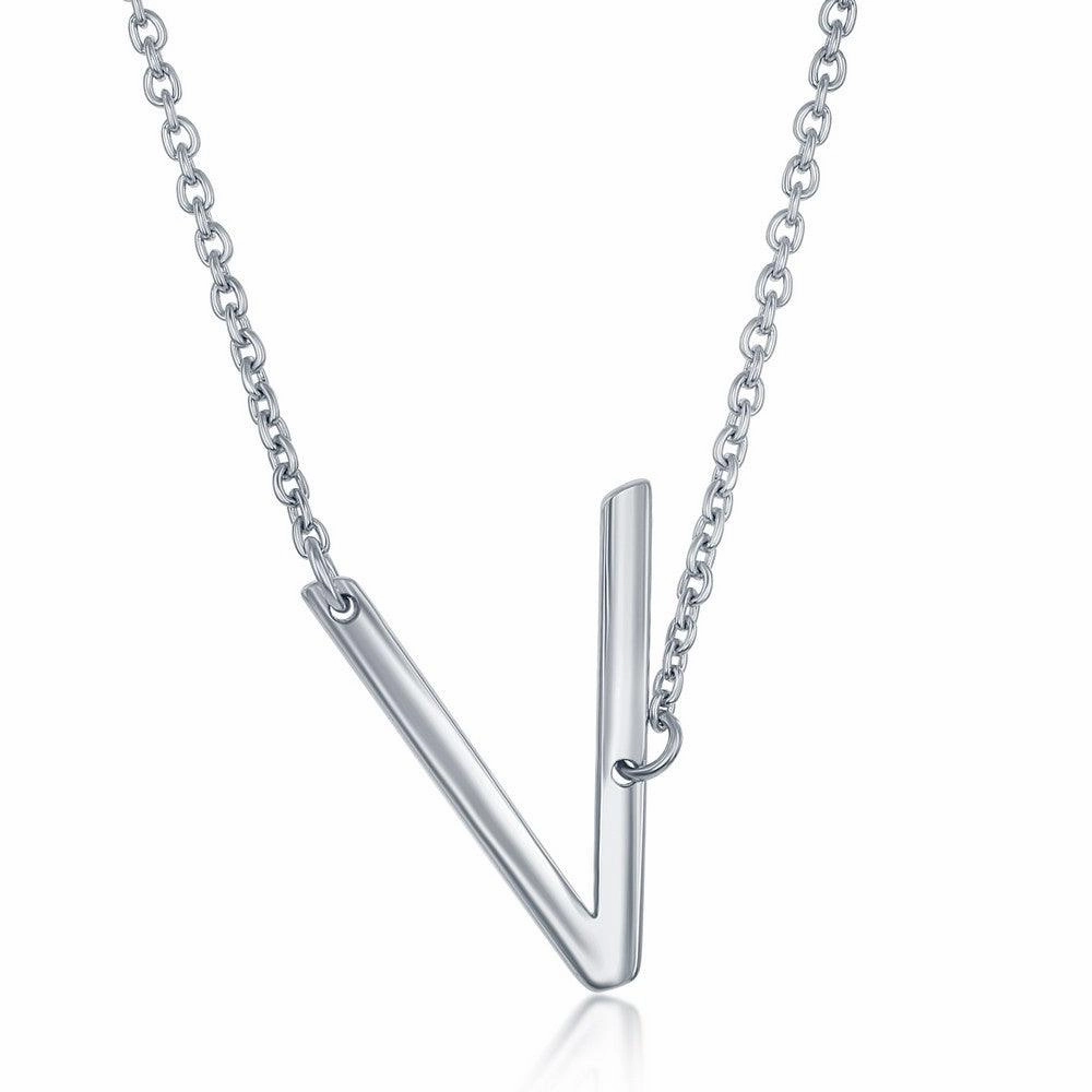 Sterling Silver Sideways V Initial Necklace