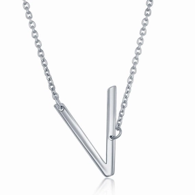 Sterling Silver Sideways V Initial Necklace