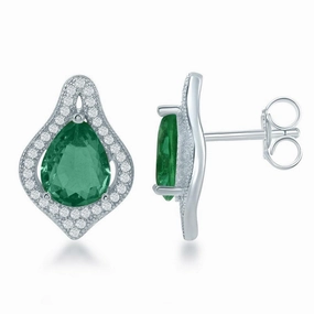 Sterling Silver Simulated Emerald Teardrop Earrings