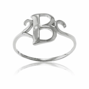Sterling Silver Single CZ "B" Ring, Size 6