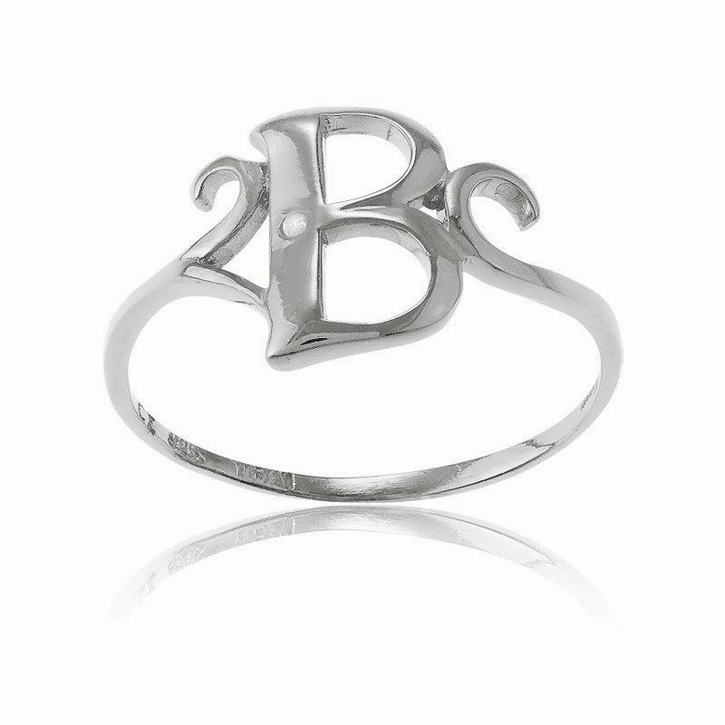 Sterling Silver Single CZ "B" Ring, Size 6
