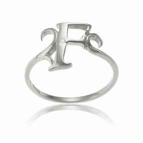 Sterling Silver Single CZ "F" Ring, Size 8