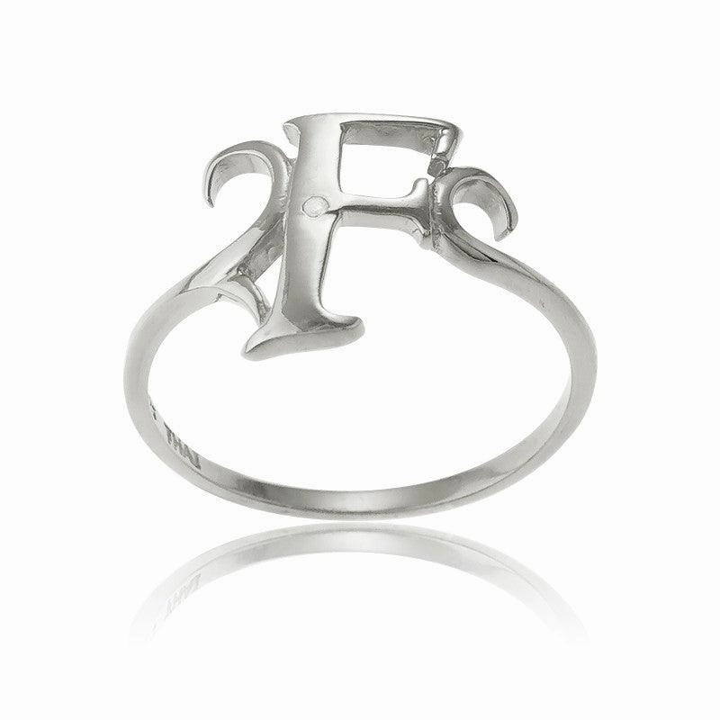 Sterling Silver Single CZ "F" Ring, Size 8