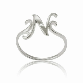 Sterling Silver Single CZ "N" Ring, Size 8