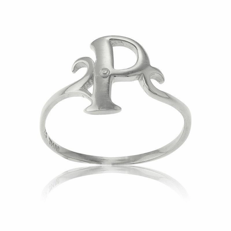 Sterling Silver Single CZ "P" Ring, Size 8